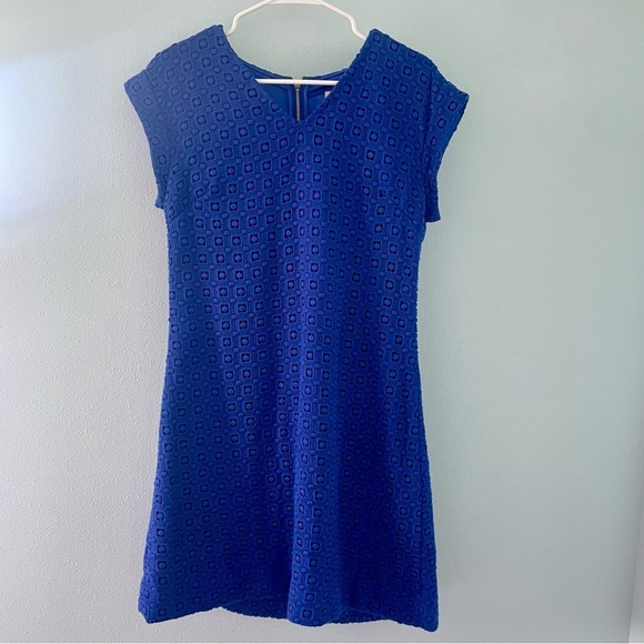 KATE SPADE NEW YORK Guipure Lace A-Line Mini Dress Cap-Sleeve Blue Women's 10 - Picture 2 of 13